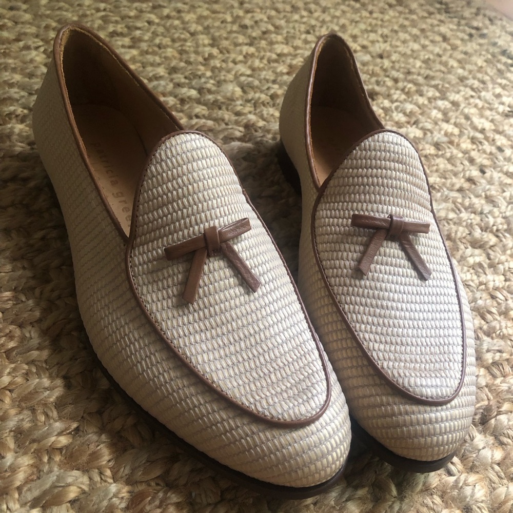 New: Patricia Green Coco Belgian Loafer in Raffia and Leather. Size 8